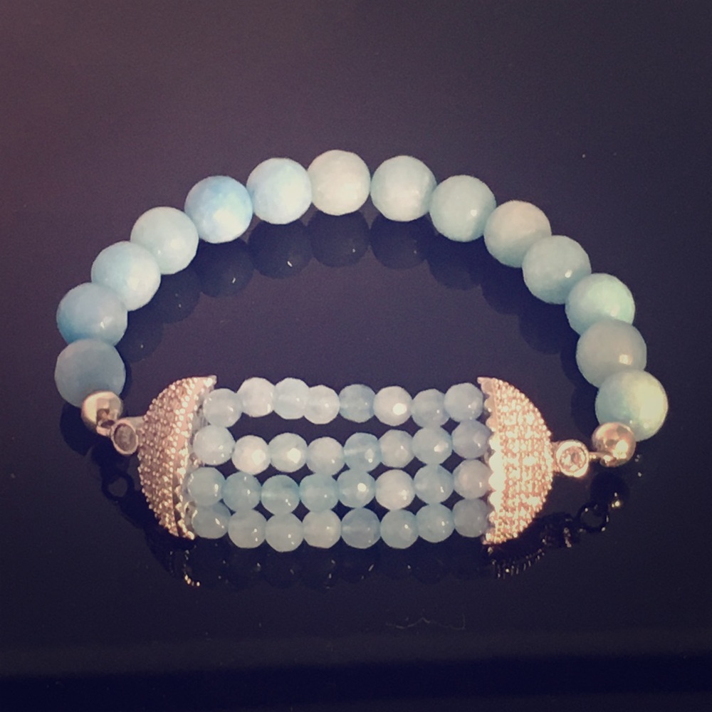 .925 silver, sky blue stone bracelet, CZ diamonds